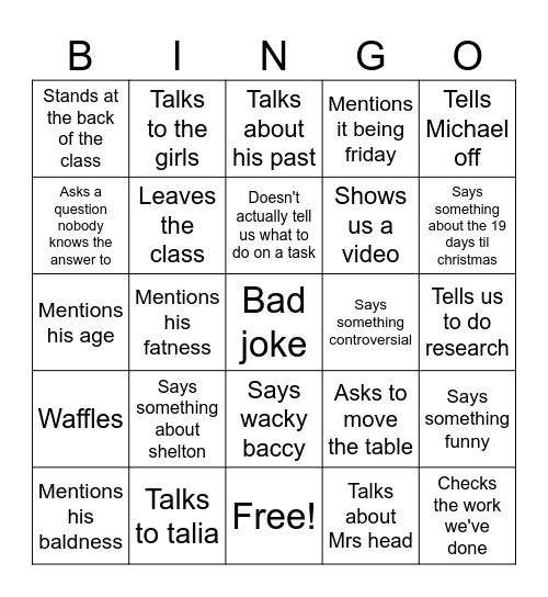 Richard head bingo Card