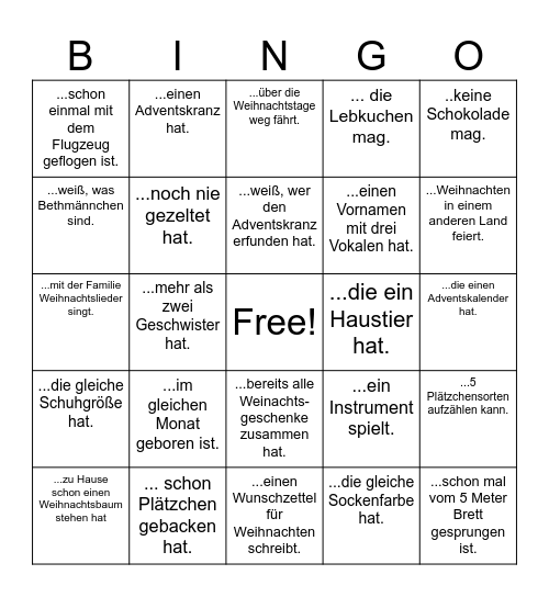 Finde eine Person, die... Bingo Card