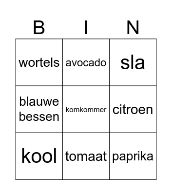 nt2 groenten en fruit Bingo Card