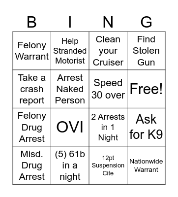 Christmas Police Bingo Card