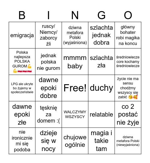 Romantyzm bingo Card