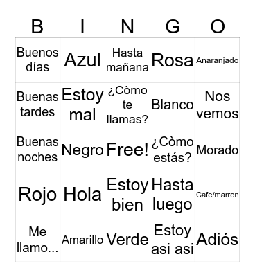 Spanish Bingo Card