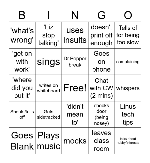 Mr Fuller Bingo Card
