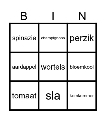 nt2 groenten en fruit Bingo Card