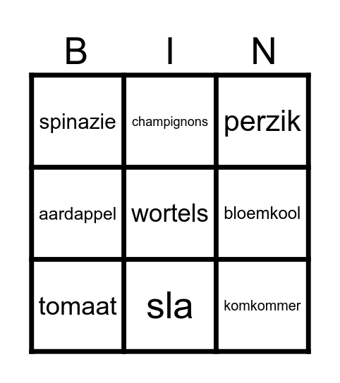 nt2 groenten en fruit Bingo Card