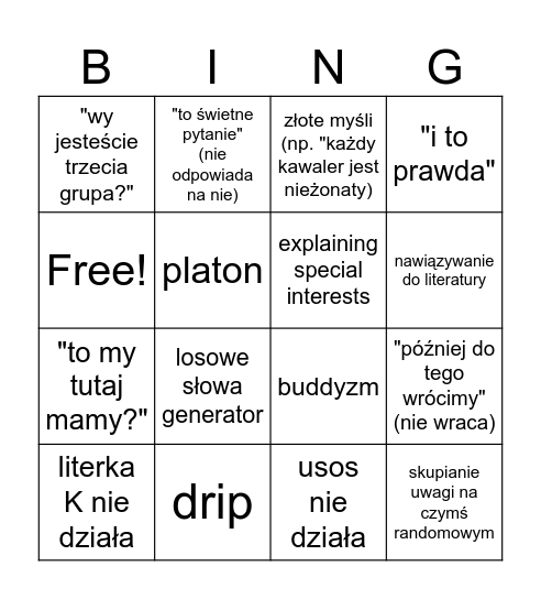 Barć bingo Card