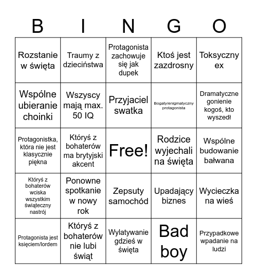 Świąteczny film Bingo Card