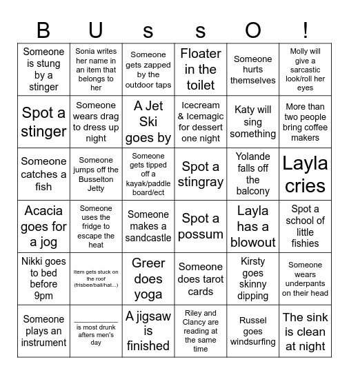 Busselton Bingo Card