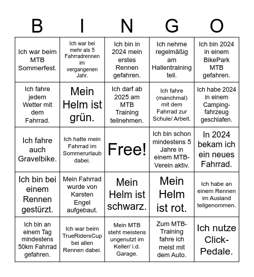 MTB-Kids Weihnachtsfeier Bingo Card