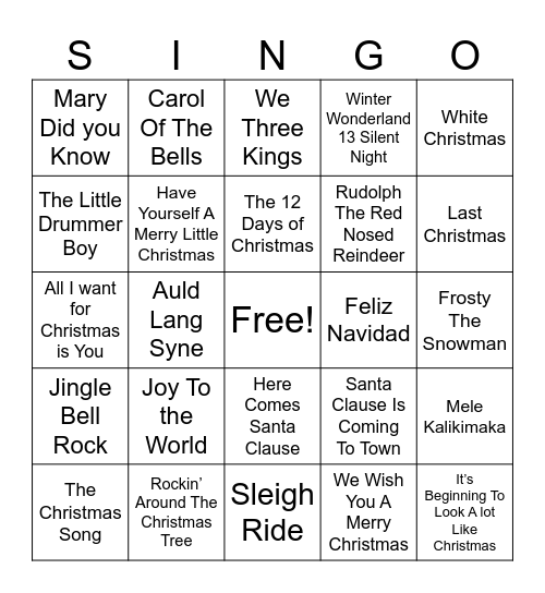 Music Bingo Card