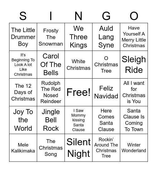 Music Bingo Card