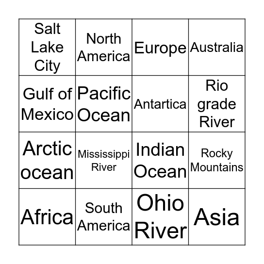 Geography bingo Card