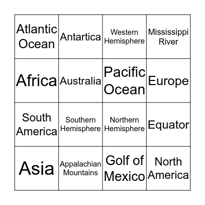 Geography Bingo Card