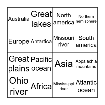 Geography Bingo Card