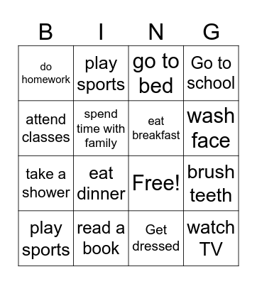 Daily routine Bingo Card