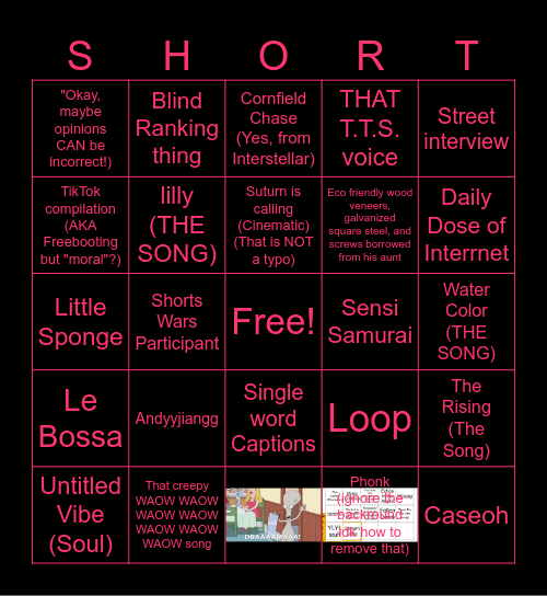 SHORTSGO Bingo Card