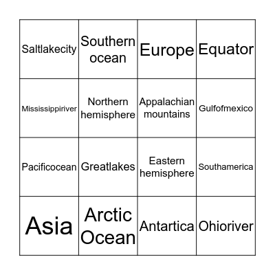 Geography bingo Card