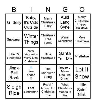✨☃️❄️ Holiday Song Bingo ❄️☃️✨ Bingo Card