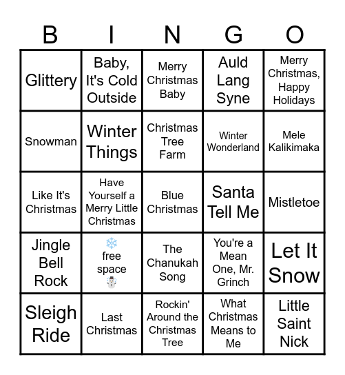 ✨☃️❄️ Holiday Song Bingo ❄️☃️✨ Bingo Card