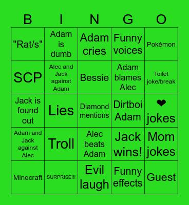 Beckbrojack bingo Card