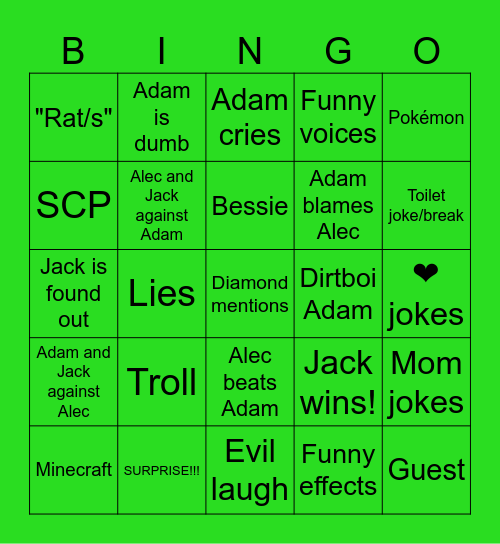 Beckbrojack bingo Card