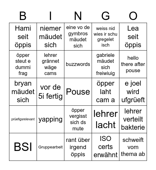 SIRI Bingo Card