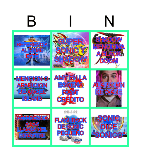 SONIC 3 BINGO Card