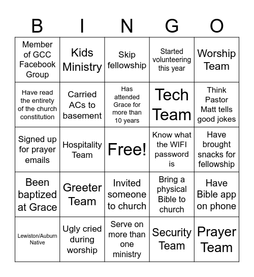 2024 Ministry Bingo! Bingo Card