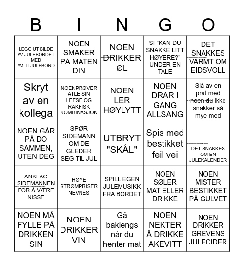 JENTENES JULEBORD Bingo Card