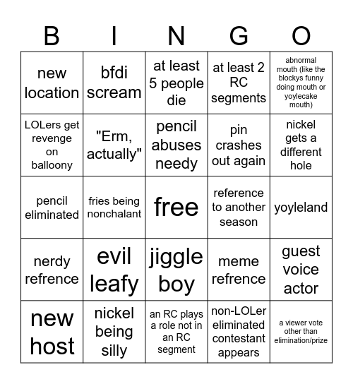 bfdia 17 bingo Card