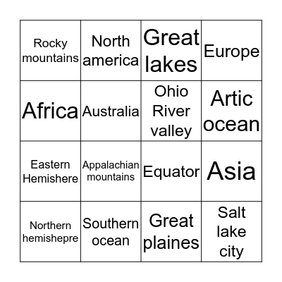 Geography bingo  Bingo Card