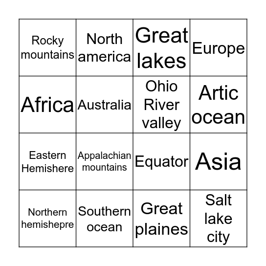 Geography bingo  Bingo Card