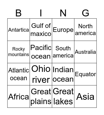 Geography bingo Card