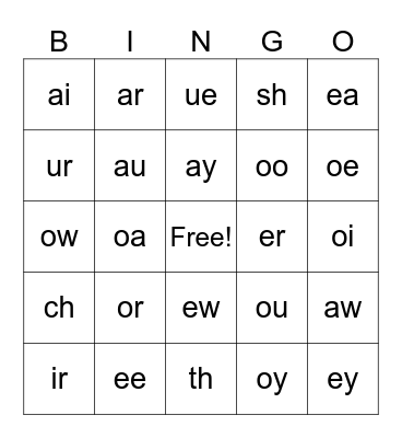 Phonics Bingo Card