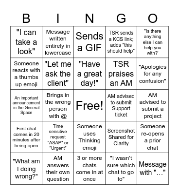 Mentor Chat Bingo Card