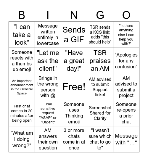 Mentor Chat Bingo Card