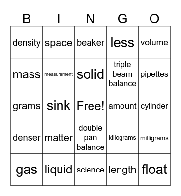 Matter Bingo Card