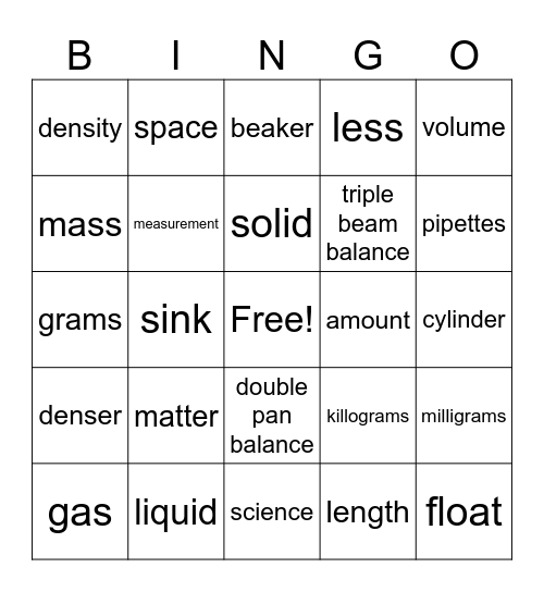 Matter Bingo Card