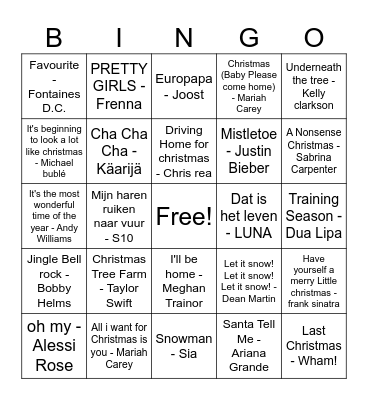 ESNS Kerst Bingo Card