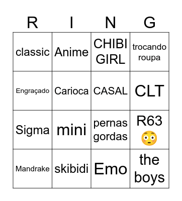 Ringo(Roblox CACT bingo) Bingo Card