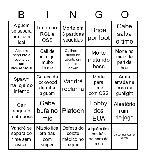 Bingo do DMZ Bingo Card