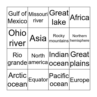 Geography Bingo Card