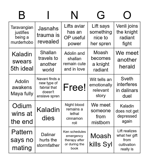 Wind and truth Bingo Card