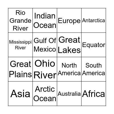 Geography Bingo Card