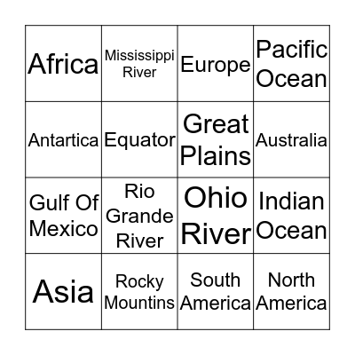 Geography Bingo Card