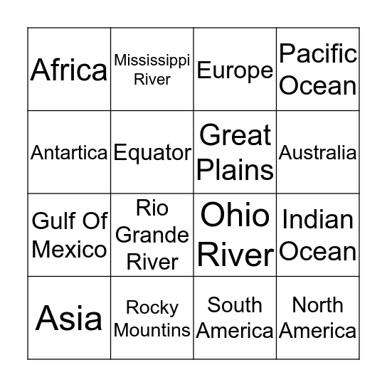 Geography Bingo Card