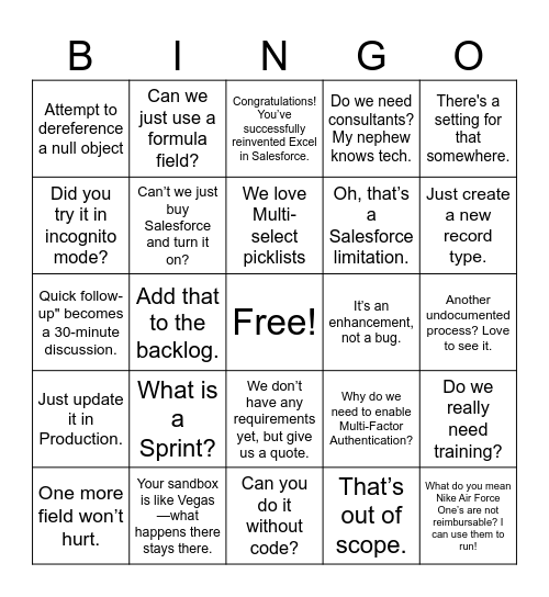 Fun Phrases We Hear in Consulting & Operations Bingo Card