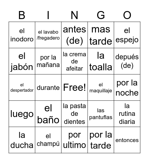 Baño y mas Bingo Card