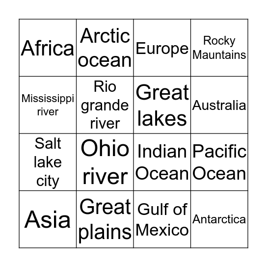 Geography Bingo Card