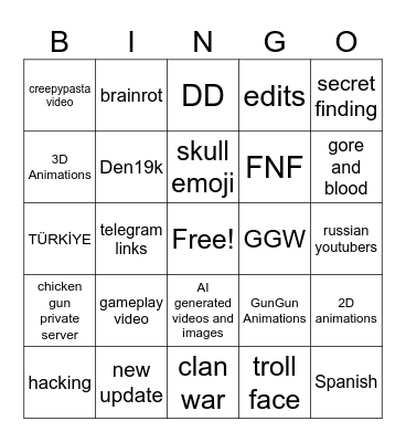 chicken gun bingo Card
